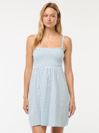 Vestito vichy con punto smock in seersucker
