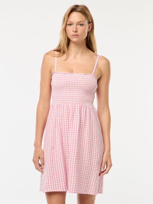 Vestito vichy con punto smock in seersucker - Kiabi