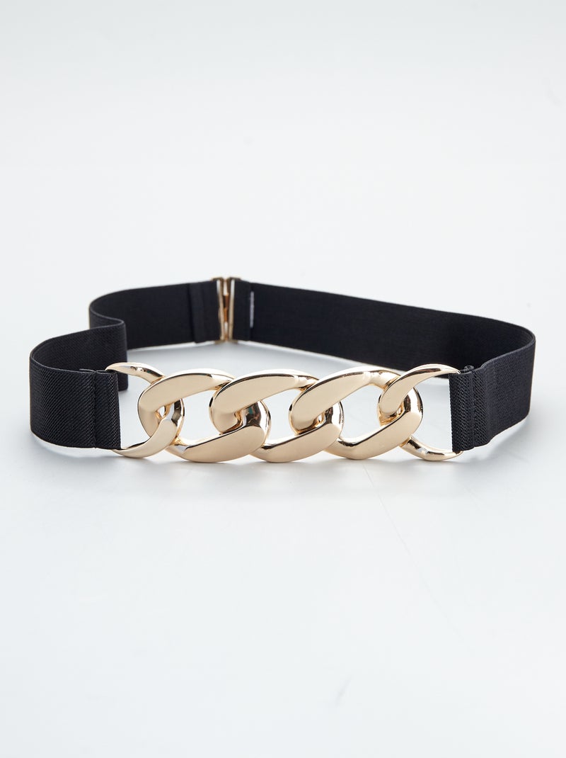 Cintura Donna Elastica Nera Con Fibbia Gancio Dorata – Larga – Taglia S-M – Alwaystyle4you