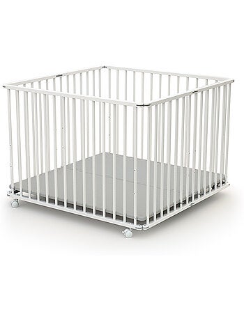WEBABY - Box bambini pieghevole legno con ruote CALI - Faggio natural - 100 x 100 cm