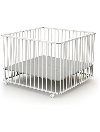 WEBABY - Box bambini pieghevole legno con ruote CALI - Faggio natural - 100 x 100 cm