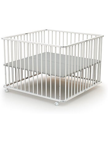 WEBABY - Box bambini pieghevole legno con ruote CALI - Faggio natural - 100 x 100 cm