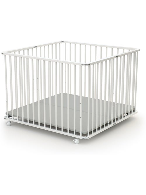 WEBABY - Box bambini pieghevole legno con ruote CALI - Bianco - 100 x 100 cm - Kiabi WEBABY - Box bambini pieghevole legno con ruote CALI - Bianco - 100 x 100 cm - Kiabi