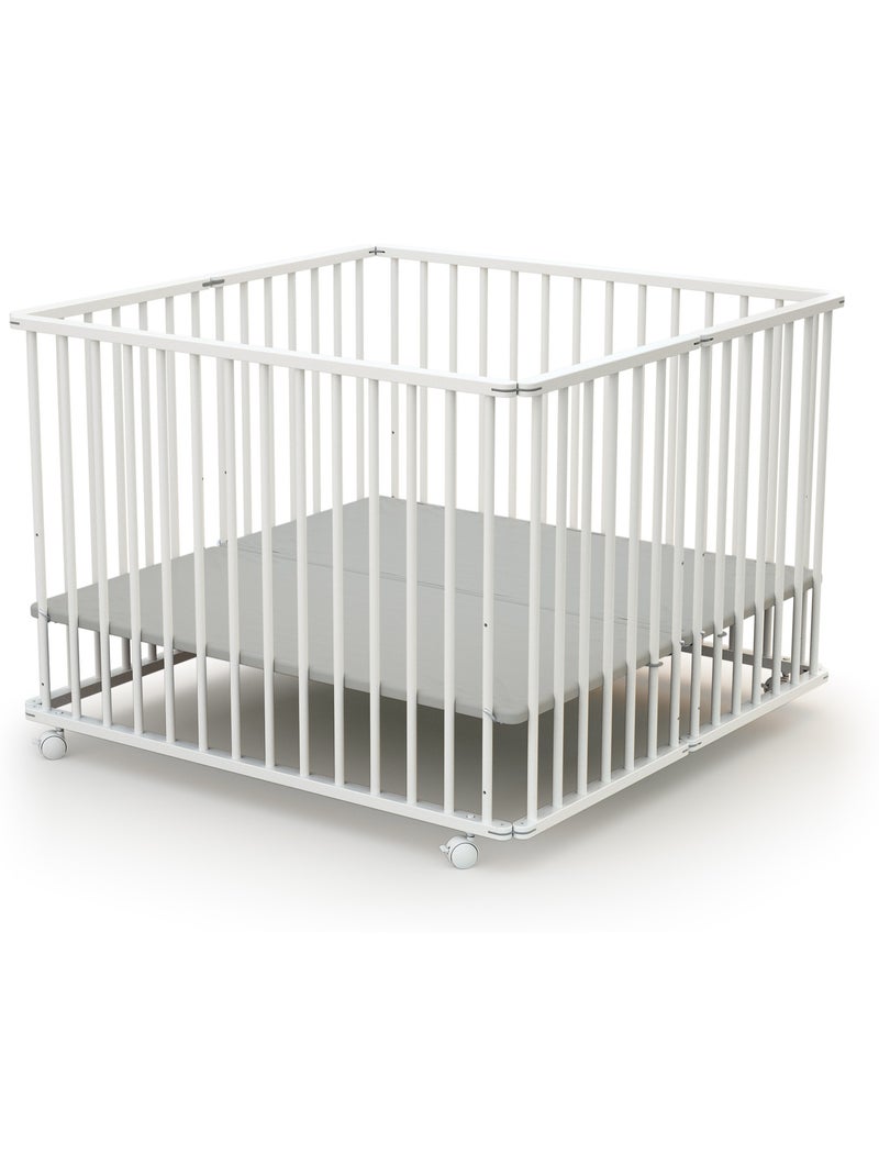 WEBABY - Box bambini pieghevole legno con ruote  CALI - Bianco - 100 x 100 cm Bianco - Kiabi