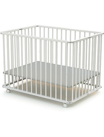 WEBABY - Box bambini pieghevole legno con ruote CALI - Faggio natural - 100 x 100 cm