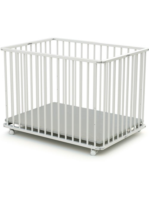 WEBABY - Box bambini pieghevole legno con ruote  CALI - Bianco - 70 x 100 cm - Kiabi