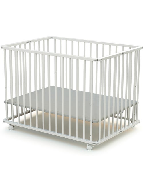 WEBABY - Box bambini pieghevole legno con ruote  CALI - Bianco - 70 x 100 cm - Kiabi