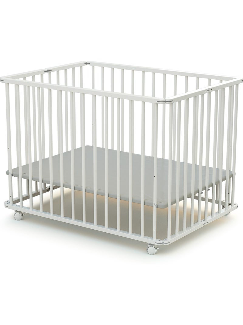 WEBABY - Box bambini pieghevole legno con ruote  CALI - Bianco - 70 x 100 cm Bianco - Kiabi