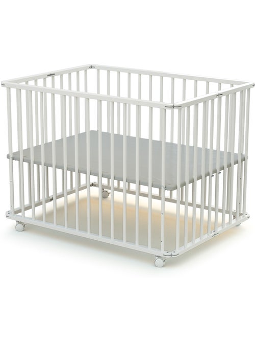 WEBABY - Box bambini pieghevole legno con ruote  CALI - Bianco - 70 x 100 cm - Kiabi