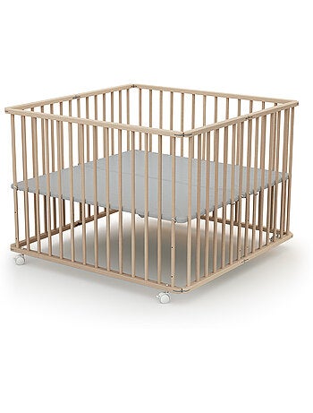 WEBABY - Box bambini pieghevole legno con ruote CALI - Faggio natural - 100 x 100 cm