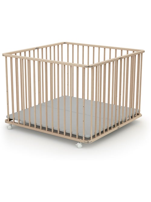 WEBABY - Box bambini pieghevole legno con ruote CALI - Faggio natural - 100 x 100 cm - Kiabi