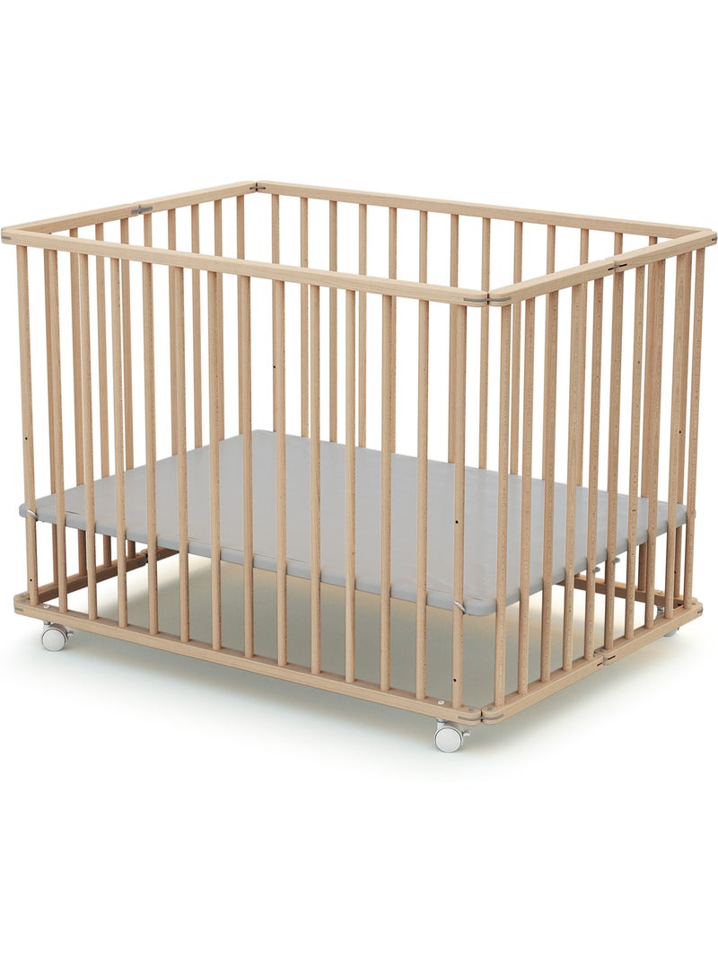 WEBABY - Box bambini pieghevole legno con ruote CALI - Faggio natural - 100 x 100 cm Marrone nocciola - Kiabi