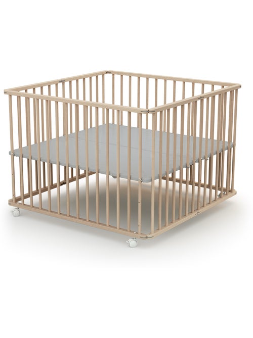 WEBABY - Box bambini pieghevole legno con ruote CALI - Faggio natural - 100 x 100 cm - Kiabi