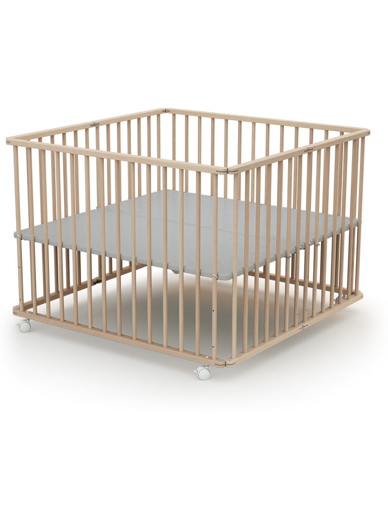 WEBABY - Box bambini pieghevole legno con ruote CALI - Faggio natural - 100 x 100 cm Marrone nocciola - Kiabi