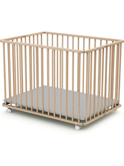 WEBABY - Box bambini pieghevole legno con ruote  CALI - Faggio natural - 70 x 100 cm - Kiabi