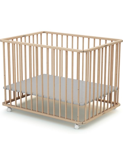 WEBABY - Box bambini pieghevole legno con ruote  CALI - Faggio natural - 70 x 100 cm - Kiabi