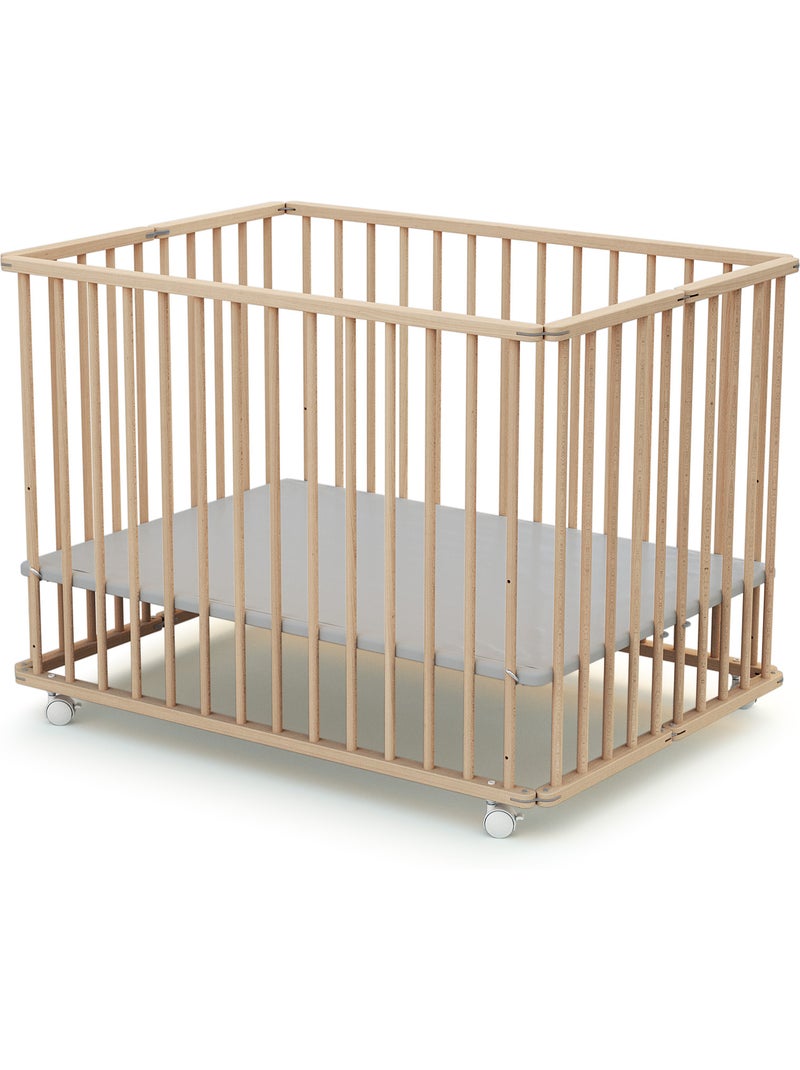 WEBABY - Box bambini pieghevole legno con ruote  CALI - Faggio natural - 70 x 100 cm Marrone nocciola - Kiabi