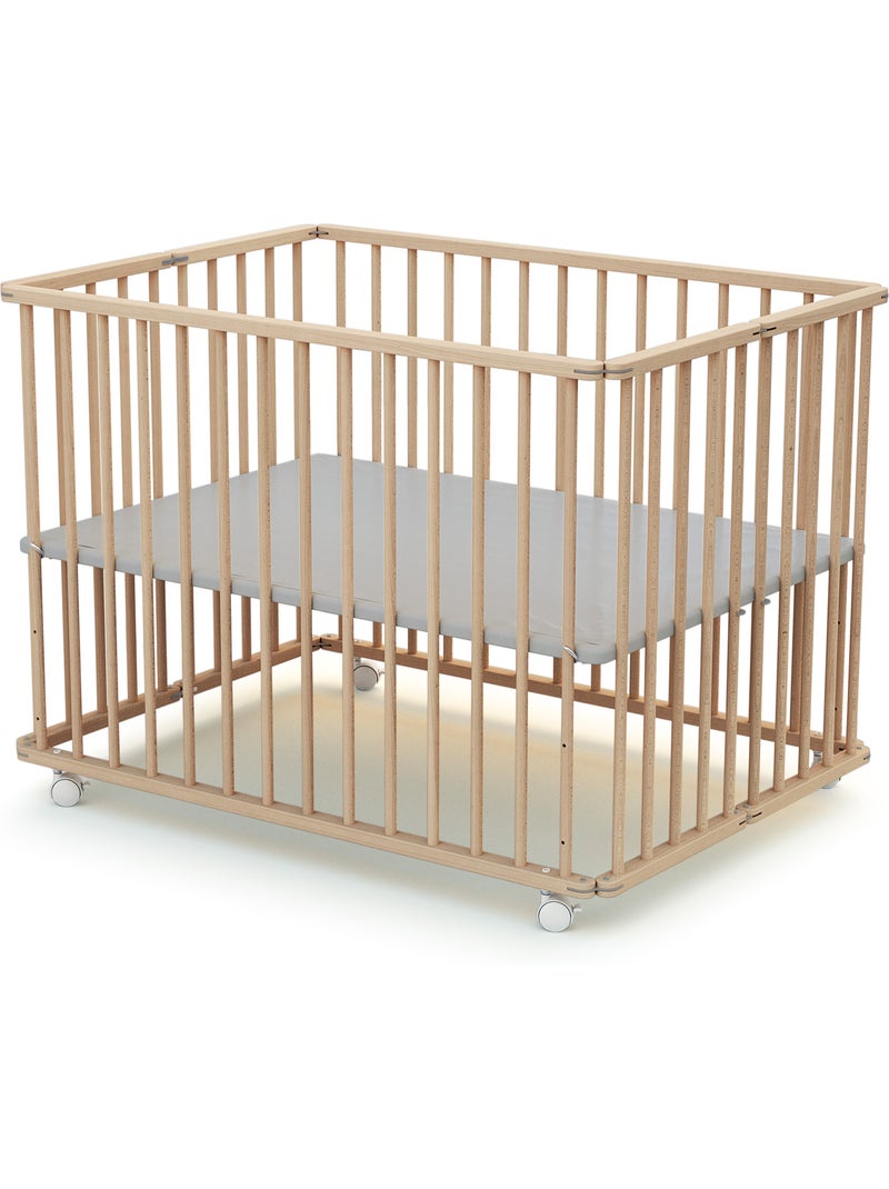 WEBABY - Box bambini pieghevole legno con ruote  CALI - Faggio natural - 70 x 100 cm Marrone nocciola - Kiabi