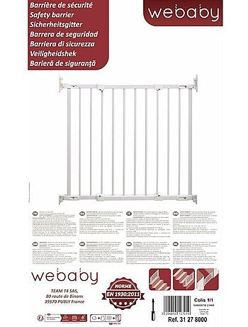 WEBABY - Cancelletto di sicurezza bambini in acciaio - Bianco - 108 x 4 x 75 cm
