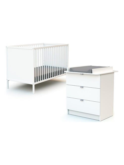 WEBABY - Lettino bambini e cassettiera fasciatoio legno ALBA - Bianco - 60 x 120 - Kiabi WEBABY - Lettino bambini e cassettiera fasciatoio legno ALBA - Bianco - 60 x 120 - Kiabi