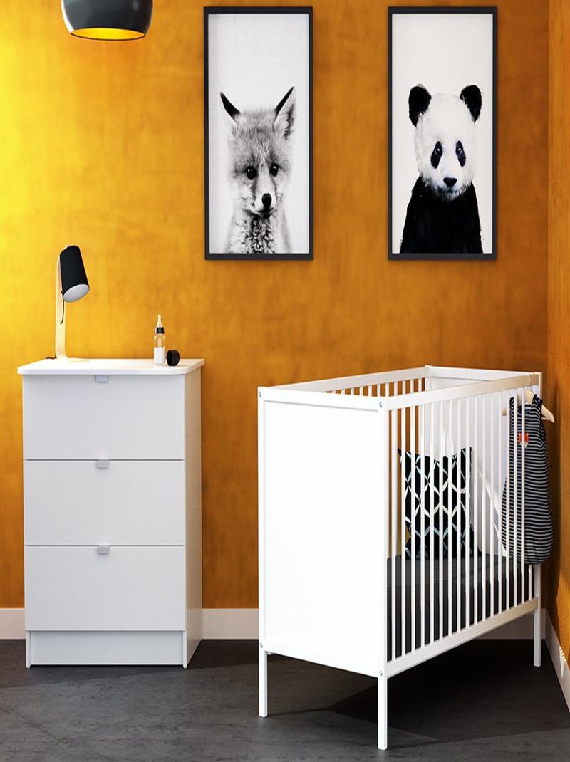 WEBABY - Lettino bambini e cassettiera fasciatoio legno ALBA - Bianco - 60 x 120 Bianco - Kiabi