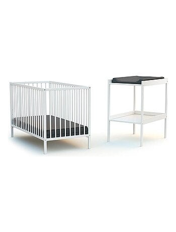 WEBABY - Lettino bambini e cassettiera fasciatoio legno MILO - Faggio natural - 60 x 120