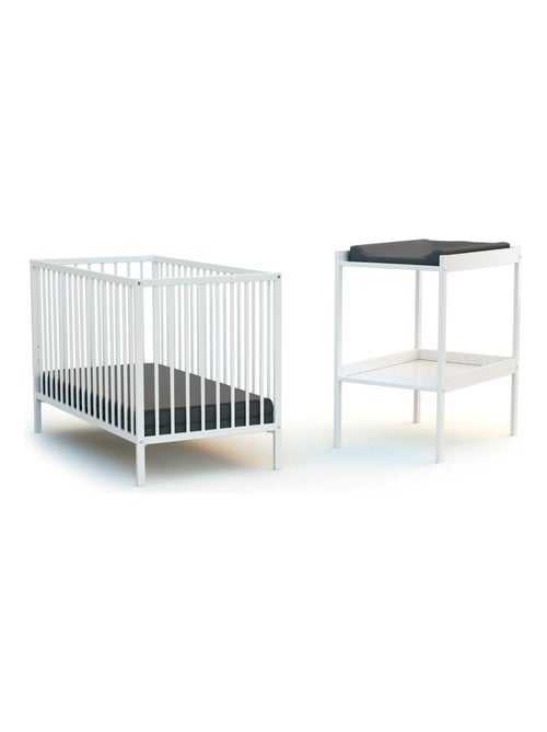 WEBABY - Lettino bambini e cassettiera fasciatoio legno MILO - Bianco - 60 x 120 - Kiabi