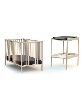 WEBABY - Lettino bambini e cassettiera fasciatoio legno MILO - Faggio natural - 60 x 120