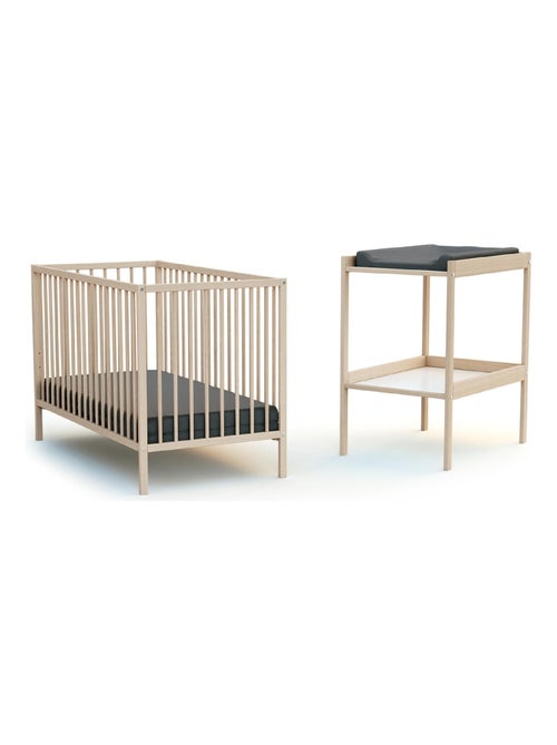 WEBABY - Lettino bambini e cassettiera fasciatoio legno MILO - Faggio natural - 60 x 120 - Kiabi