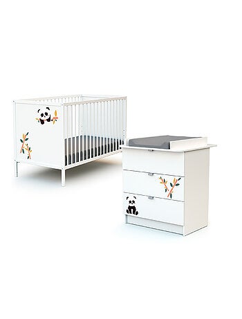 WEBABY - Lettino bambini e cassettiera fasciatoio legno ALBA - Bianco - 60 x 120