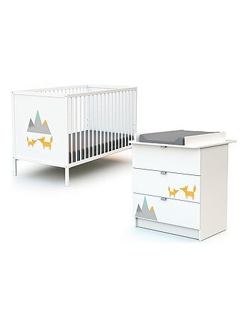 WEBABY - Lettino bambini e cassettiera fasciatoio legno ALBA - Bianco - 60 x 120