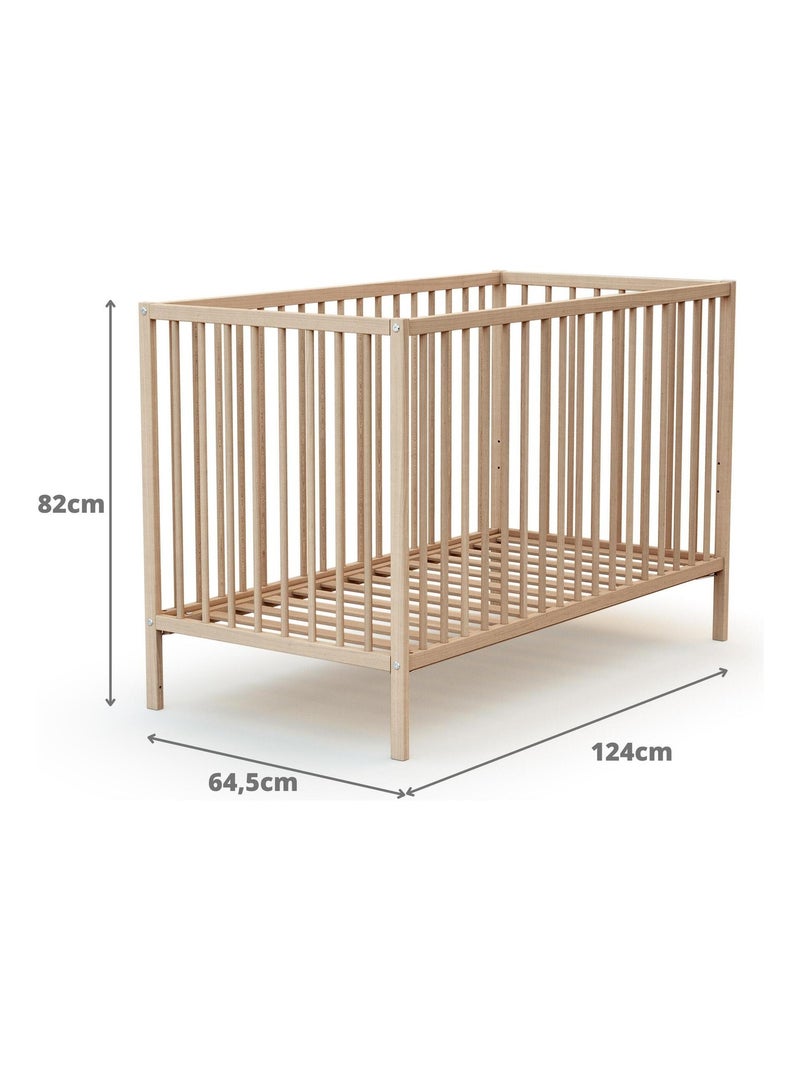 WEBABY - Lettino bambini legno - Faggio natural - 60 x 120 - 124 x 64,5 x 82 cm ONE Marrone nocciola - Kiabi