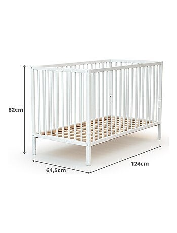 WEBABY - Lettino bambini legno ONE - Bianco - 60 x 120 - 124 x 64,50 x 82 cm