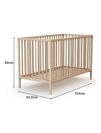 WEBABY - Lettino bambini legno ONE - Bianco - 60 x 120 - 124 x 64,50 x 82 cm