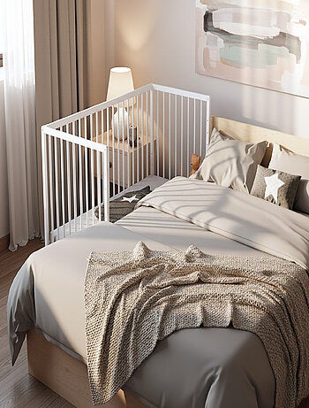 WEBABY - Lettino bambini neonato co-sleeping legno - Bianco - 60 x 120 - 124 x 64,5 x 81 cm LIO