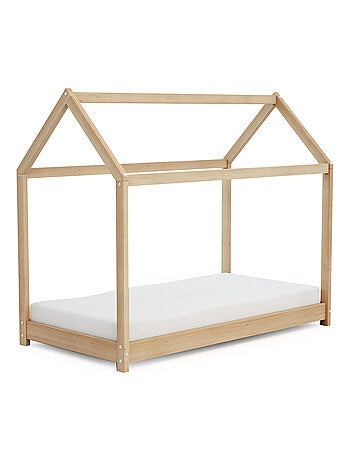 WEBABY - Lettino Cabane bambini legno Cabana - Marrón - 70 x 140 - 145 x 77 x 124 cm