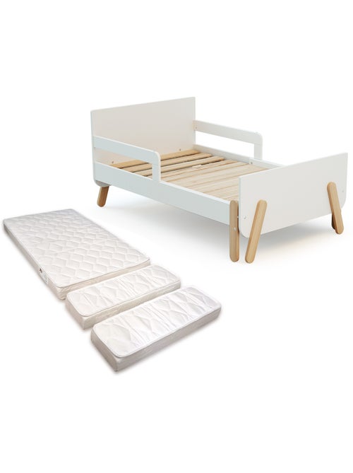 WEBABY - Letto per bambini estensibile in legno 80x140-165-190 PIRATE con materasso - Bianco - Kiabi