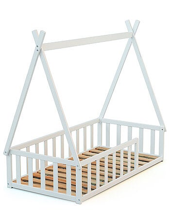 Webaby - letto tepee a terra legno - bianco - 70 x 140 - 149 x 77 x 136 cm
