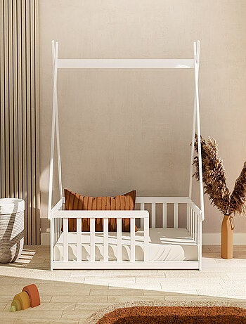 Webaby - letto tepee a terra legno - bianco - 70 x 140 - 149 x 77 x 136 cm