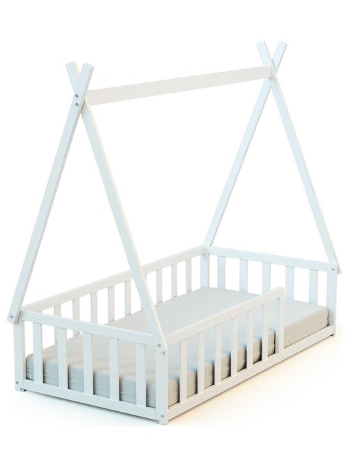 Webaby - letto tepee a terra legno - bianco - 70 x 140 - 149 x 77 x 136 cm - Kiabi