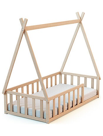 WEBABY - Letto tepee a terra legno - Faggio natural - 70 x 140 - 149 x 77 x 136 cm
