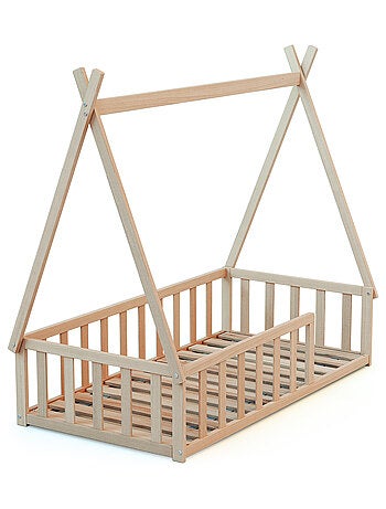 WEBABY - Letto tepee a terra legno - Faggio natural - 70 x 140 - 149 x 77 x 136 cm