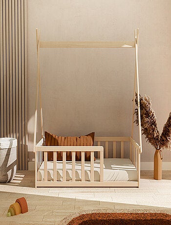 WEBABY - Letto tepee a terra legno - Faggio natural - 70 x 140 - 149 x 77 x 136 cm