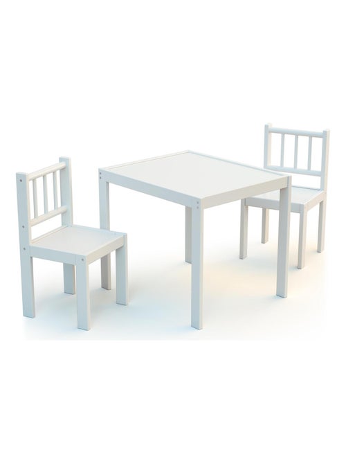 WEBABY - Set di 1 tavolo + 2 sedie per bambini legno - Bianco - 64 x 53 x 55 cm - Kiabi