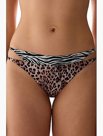 Wild slip bikini con lati a strati e stampa leopardata, vita media penti