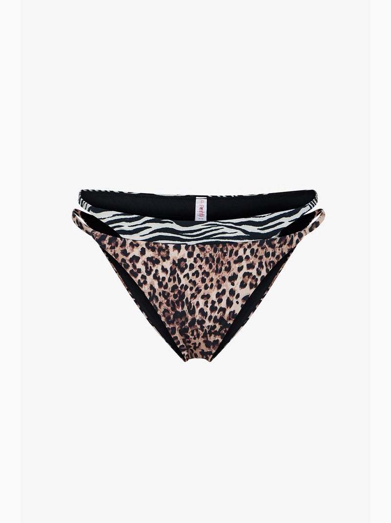 Wild slip bikini con lati a strati e stampa leopardata, vita media penti Nero Bianco - Kiabi