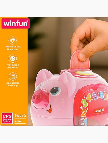 Winfun salvadanaio da tirare con luci, suoni e frasi in spagnolo e inglese