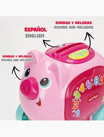 Winfun salvadanaio da tirare con luci, suoni e frasi in spagnolo e inglese