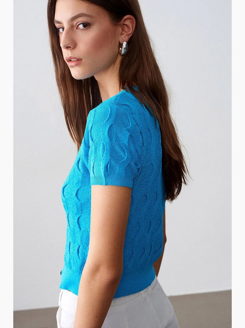 Women's cardigan corto jacquard con bottoni dilvin Blu - Kiabi