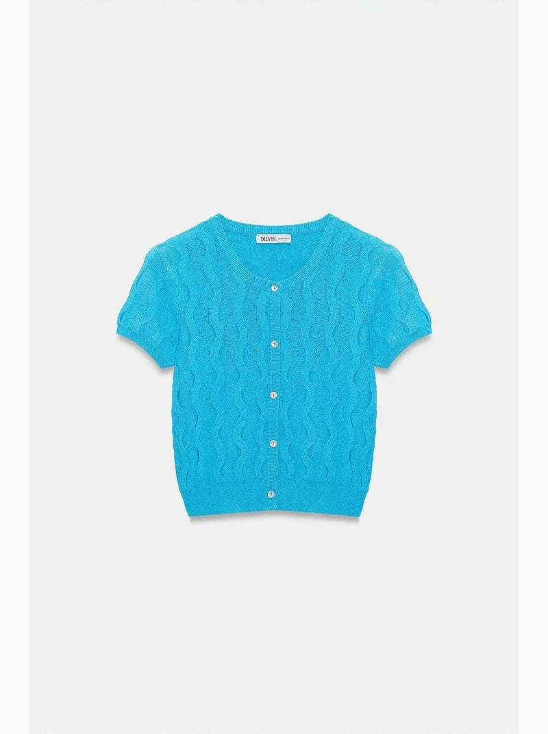 Women's cardigan corto jacquard con bottoni dilvin Blu - Kiabi